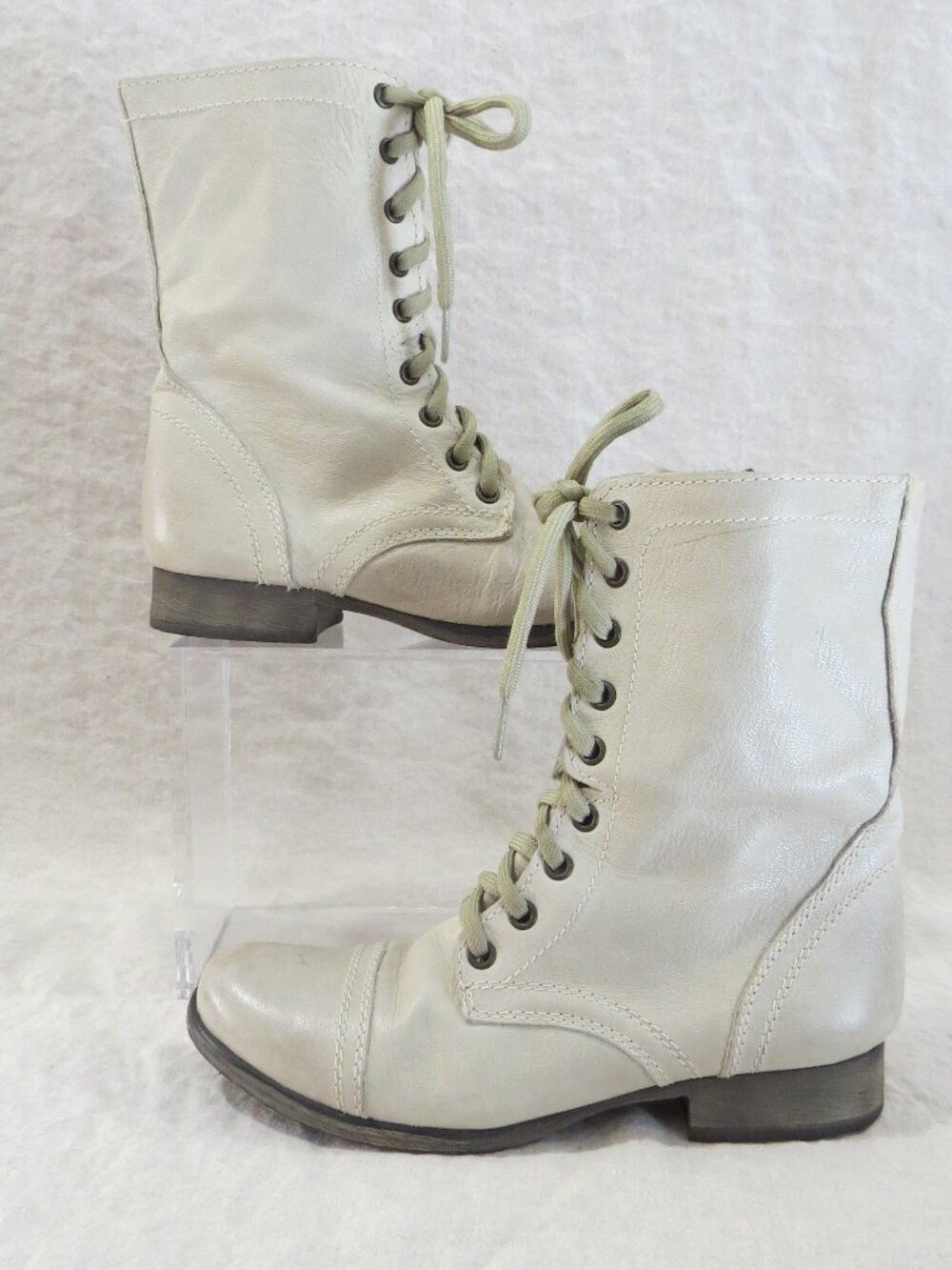 Steve Madden Troopa Women's Size 7.5 Leather Beige/Greige Lace Up Zip Boots